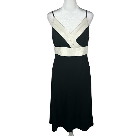 Ann Taylor Sheath Dress Sleeveless Black Whit 4 Spaghetti Strap Y2K Midi Elegant - Picture 1 of 4